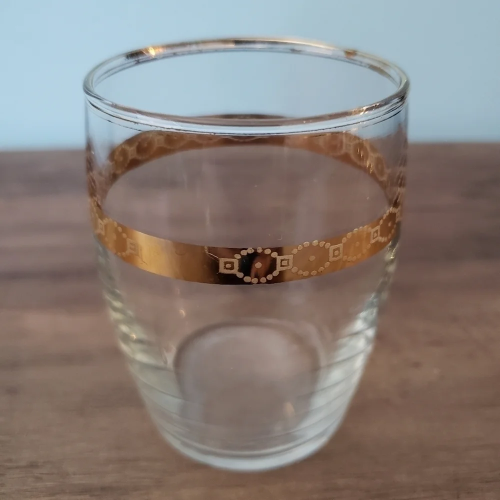 Mid Century Gold Rimmed Carafes and Glasses